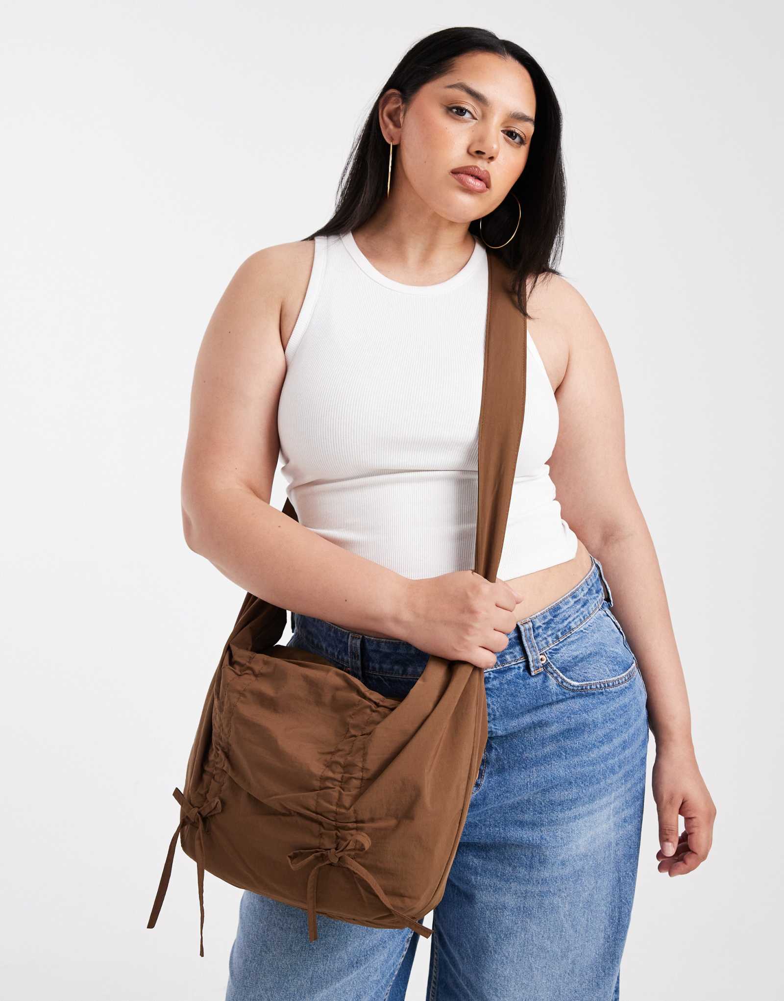Поясная сумка Pieces XL с бантиком коричневого цвета