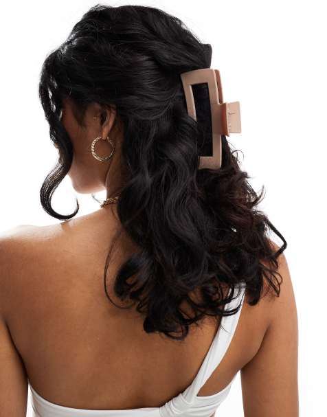 Pieces XL rectangle hair claw clip in neutral - view 1