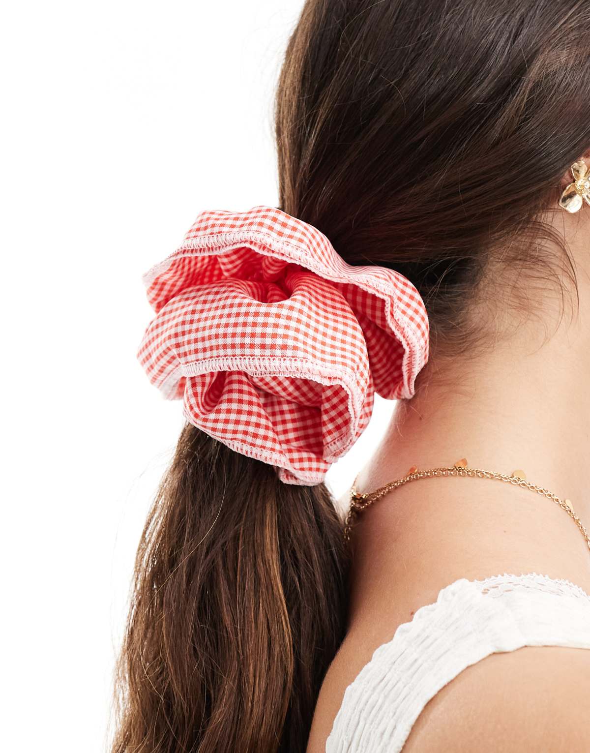 Pieces XL scrunchie in red gingham print