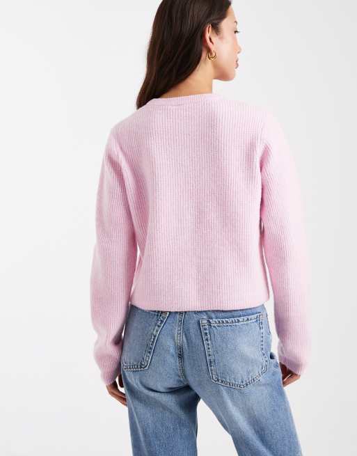 Pieces - Zacht gebreid vest met lange mouwen in roze, 2 van 4