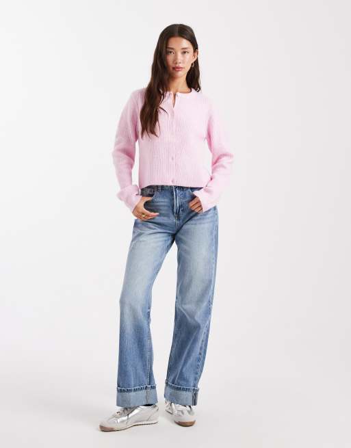 Pieces - Zacht gebreid vest met lange mouwen in roze, 4 van 4