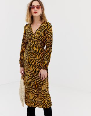 collusion zebra shirred midi dress