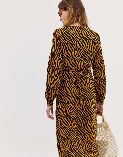 Pieces zebra print wrap midi dress