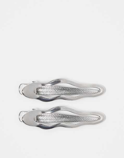 Pieces large wavy 2 pack hairclips in silver