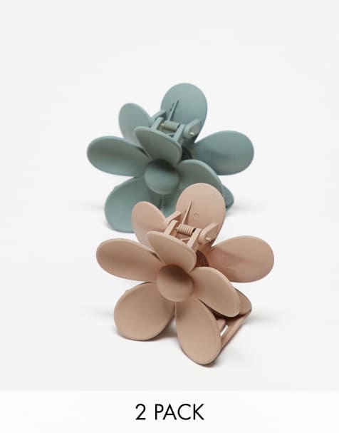 Pieces flower 2-pack hair claw clip in neutral and sage