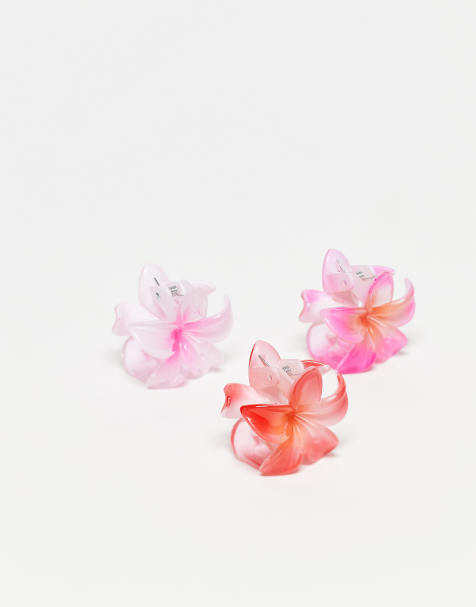 Pieces 3 pack mini hawaiian flower hair claws in green and orange
