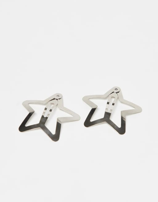 Pieces – Zestaw 4 spinek do włosów w kształcie dużych gwiazdek w kolorze srebrnym