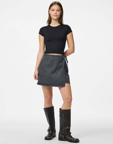 Pieces Wrap skirt in grey denim