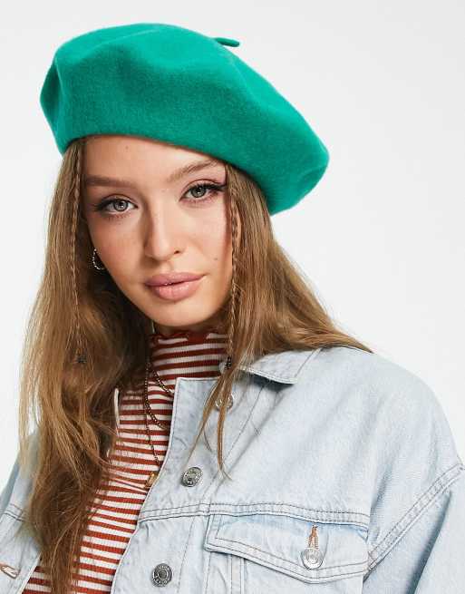 Pieces – Zielony wełniany beret