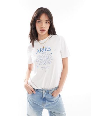 Pieces zodiac t-shirt with "Aries"" print in white