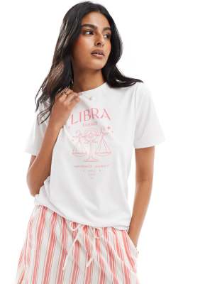 Pieces Zodiac T-shirt With "libra" Print In White