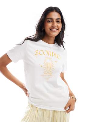 Pieces Zodiac T-shirt With "scorpio" Print In White