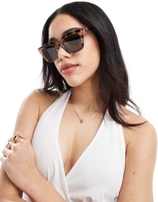 Pieces - Zonnebril met vierkant montuur in tortoise en bruin getinte glazen
