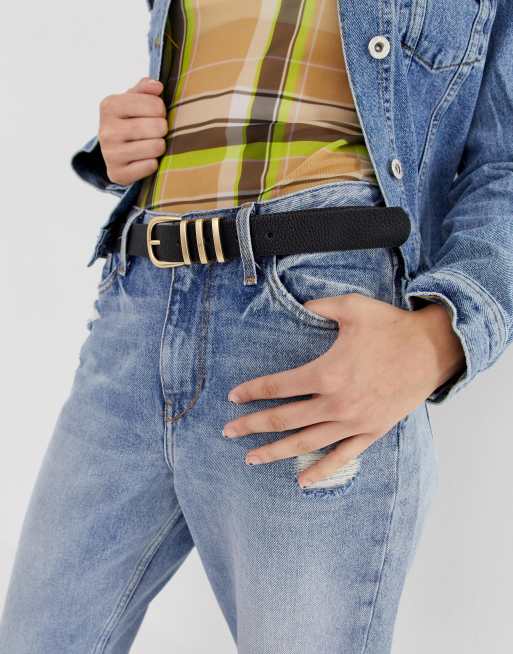 Pieces - Zwarte riem met gouden gesp