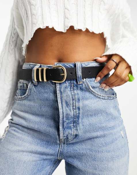 Pieces - Zwarte riem met goudkleurige gesp - view 1