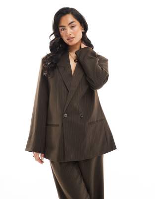 Pieces - Zweireihiger, eleganter Blazer in Schokobraun mit Nadelstreifen, Kombiteil