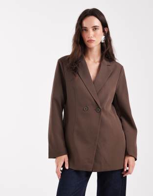 Pieces - Zweireihiger Oversize-Blazer in Schokobraun-Brown