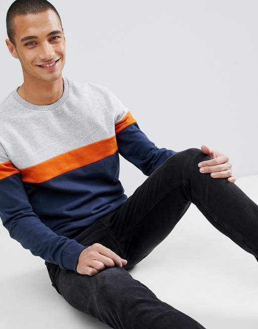 Pier One Colour Block Sweatshirt In Grey