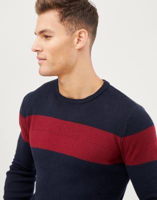 red and navy jumper