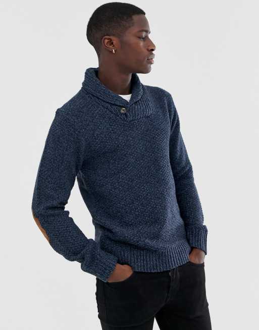 Pier One knitted jumper in blue with shawl collar ASOS