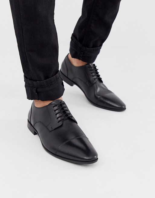 Pier One lace up shoes in black leather | ASOS