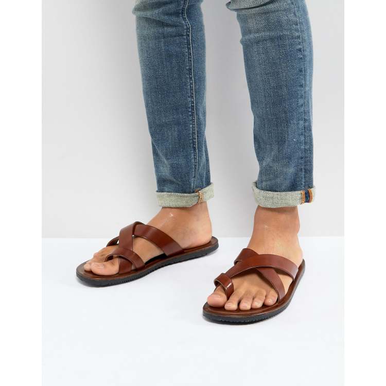 Pier One leather sandals in tan ASOS