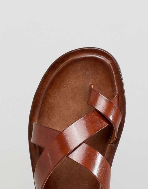 Pier One leather sandals in tan ASOS