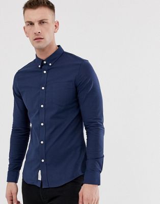 Pier One - Muscle fit overhemd in donkerblauw
