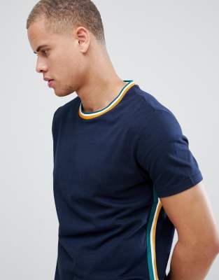 Pier One - T-shirt met gestreepte bies in marineblauw