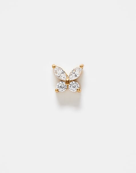 Piercing estilo labret en forma de pétalos con gemas chapado en oro de Kingsley Ryan - view 1