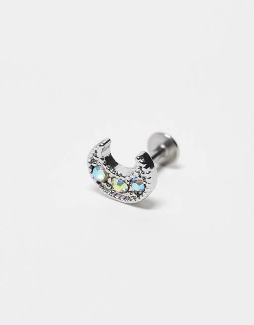 Piercing labret de plata de ley en forma de media luna con gemas variadas de Kingsley Ryan, 3 de 4
