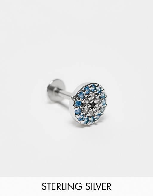 Piercing labret de plata de ley en forma de ojo con gemas variadas de Kingsley Ryan