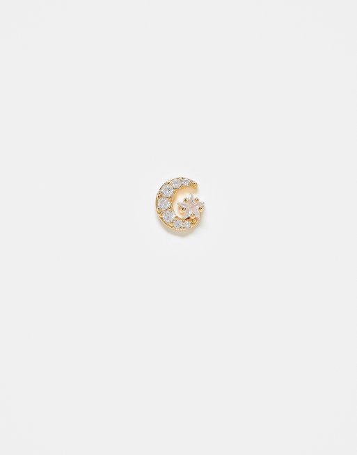 Piercing labret en forma de media luna y estrella con cristales de plata de ley chapado en oro de Kingsley Ryan