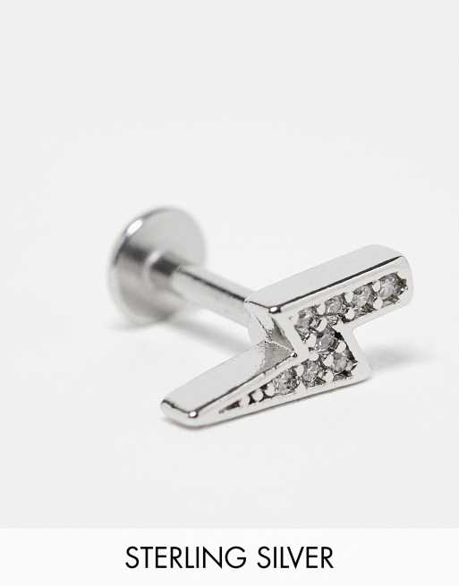 Piercing labret en forma de rayo de plata de ley con cristales de Kingsley Ryan