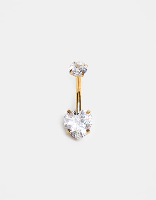 Piercing para el ombligo chapado en oro con cristal en forma de corazón de Kingsley Ryan