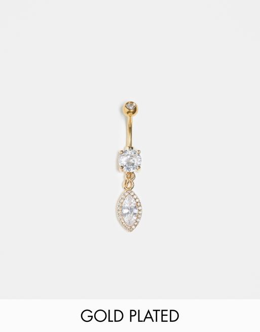 Piercing para el ombligo chapado en oro con cristal en forma de gota de Kingsley Ryan