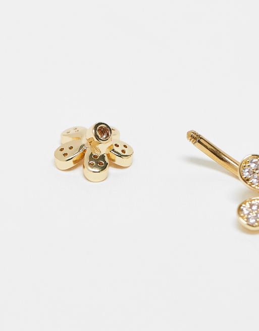 Piercing para el ombligo chapado en oro con dos flores de cristales de Kingsley Ryan, 2 de 4