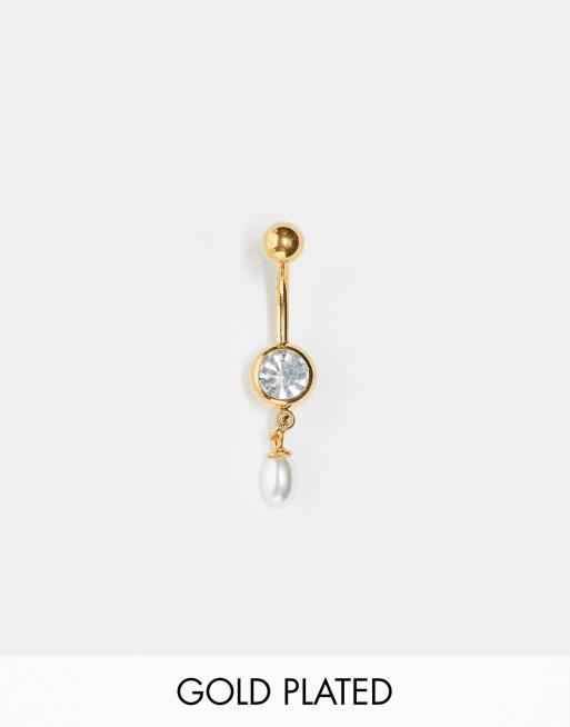 Piercing para el ombligo chapado en oro con perla en forma de gota de Kingsley Ryan