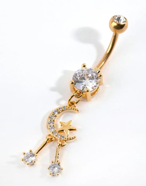 Piercing para el ombligo con diseño celestial de titanio chapado en oro de Lovisa - view 1