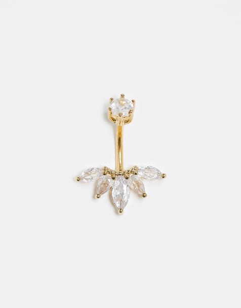 Piercing para el ombligo con diseño de pétalo de acero chapado en oro de Kingsley Ryan - view 1