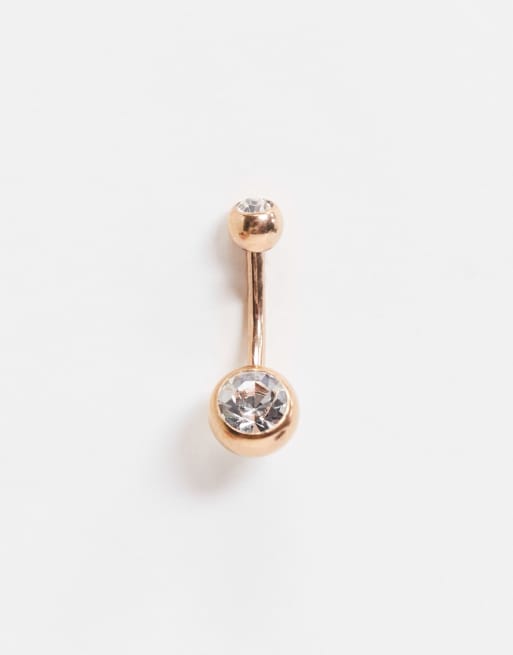 Piercing para el ombligo con dos piedras en dorado rosa de Kingsley Ryan