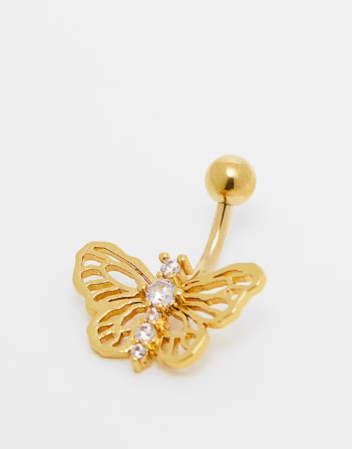 Piercing para el ombligo con forma de mariposa de plata de ley chapado en oro de Kingsley Ryan, 4 de 4