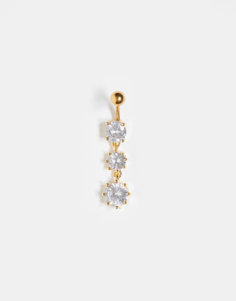 Piercing para el ombligo de acero chapado en oro con tres gemas de Kingsley Ryan - view 1