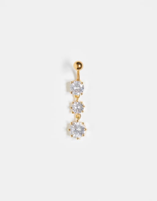 Piercing para el ombligo de acero chapado en oro con tres gemas de Kingsley Ryan