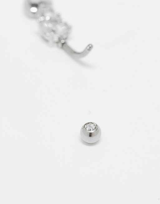 Piercing para el ombligo de plata de ley con colgante de corazón y cristal de Kingsley Ryan, 3 de 3