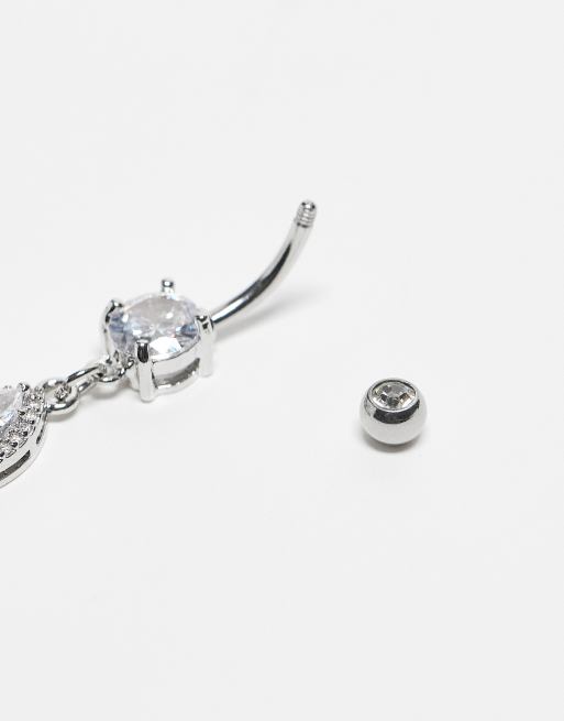 Piercing para el ombligo de plata de ley con cristal en forma de gota de Kingsley Ryan, 3 de 4