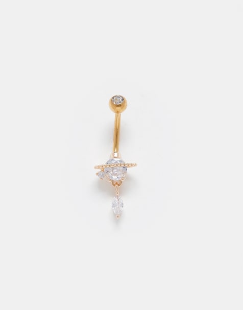 Piercing para el ombligo dorado con charm de planeta de Kingsley Ryan - view 1