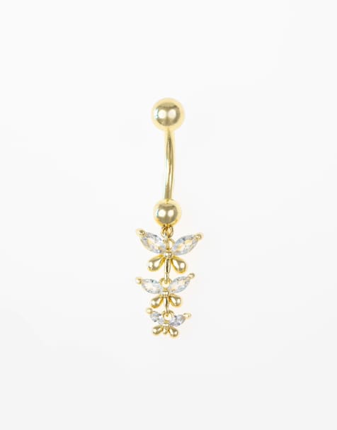 Piercing para el ombligo dorado con colgante triangular de acero quirúrgico chapado en oro de Lovisa - view 1