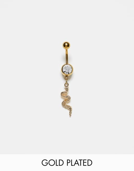 Piercing para el ombligo dorado con diseño de serpiente chapado en oro de Kingsley Ryan