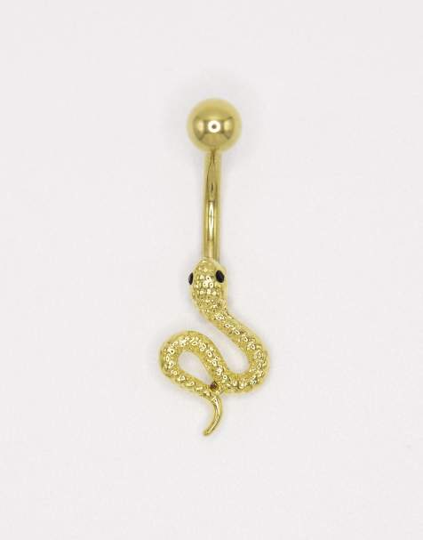 Piercing para el ombligo dorado con diseño de serpiente de titanio chapado en oro de Lovisa - view 1